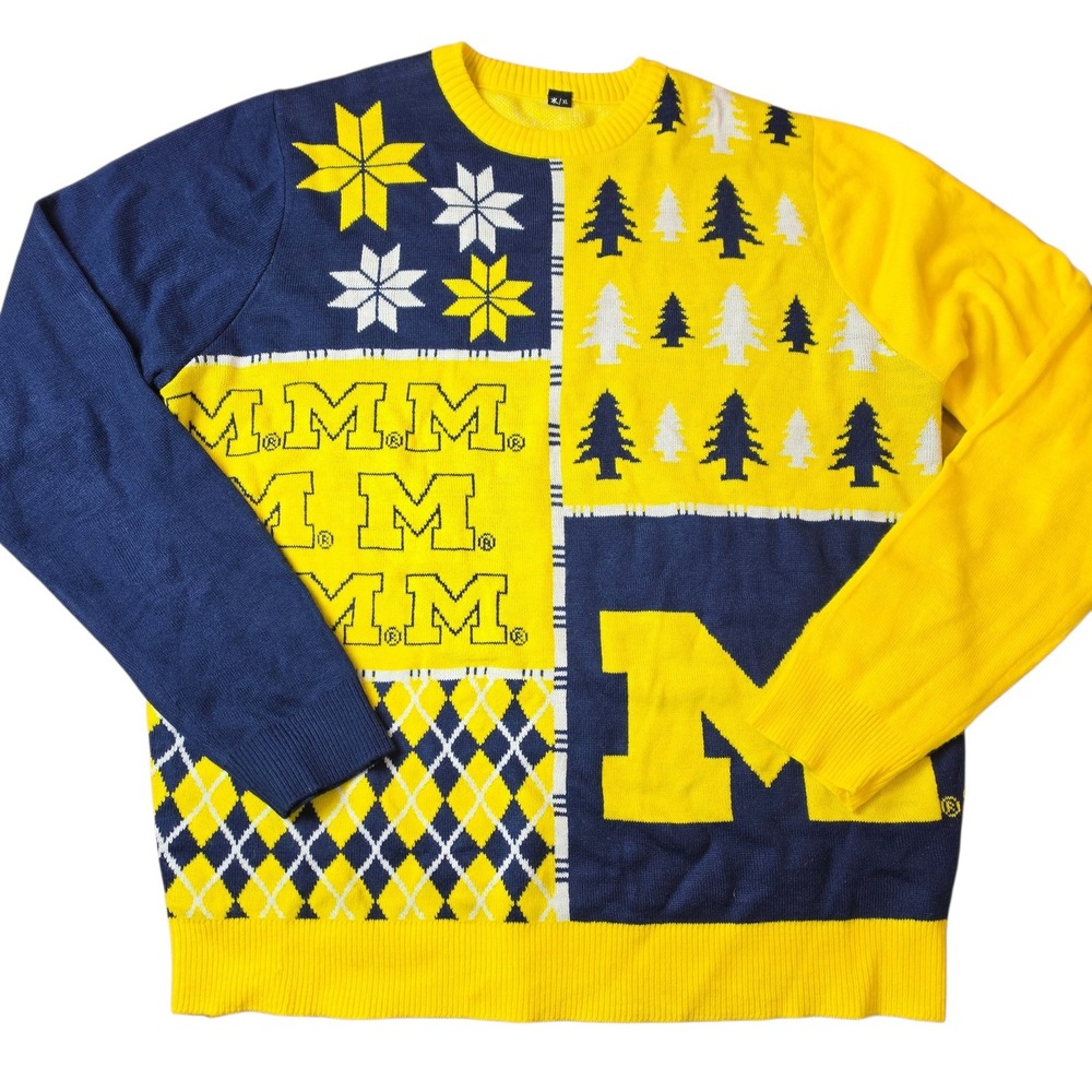 Michigan Wolverines Mens XL Ugly Christmas Sweater Navy NCAA Football